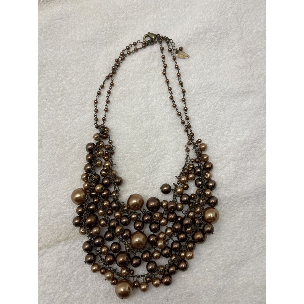 Coldwater Creek Necklace Tiered Layered Brown Bronze Jewelry Costume Fashion 19”